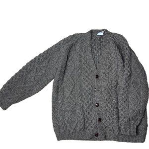 John Molloy Men's Irish Gray Sweater Sz M Wool Nordic Hand Cable Knit Cardigan